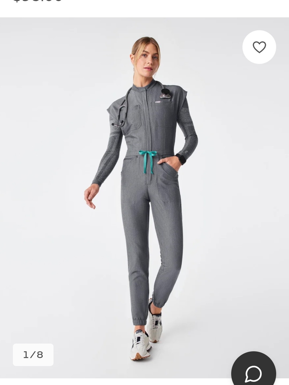 Figs Gray Jumpsuit with Teal Drawstring